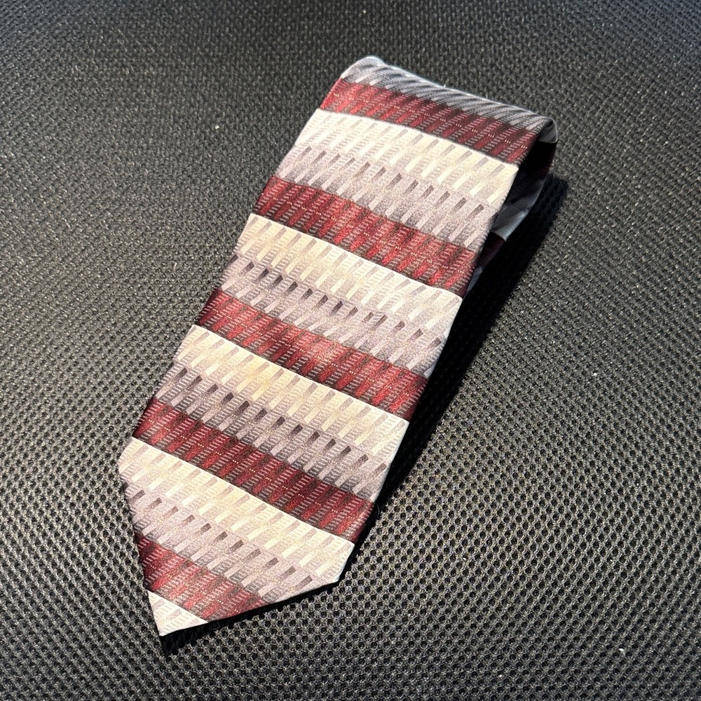 Kilburne and Finch Elegant Burgundy and Gray Striped Tie